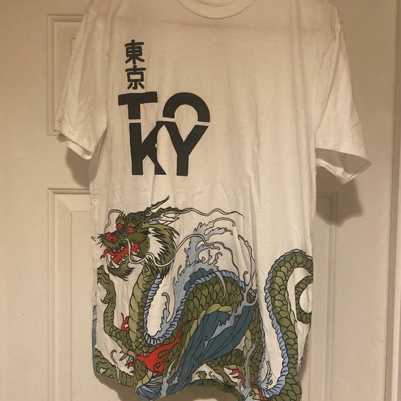 Men’s San Francisco Work T Shirt Tokyo White Dragon Size Medium Double Print. - Picture 1 of 3
